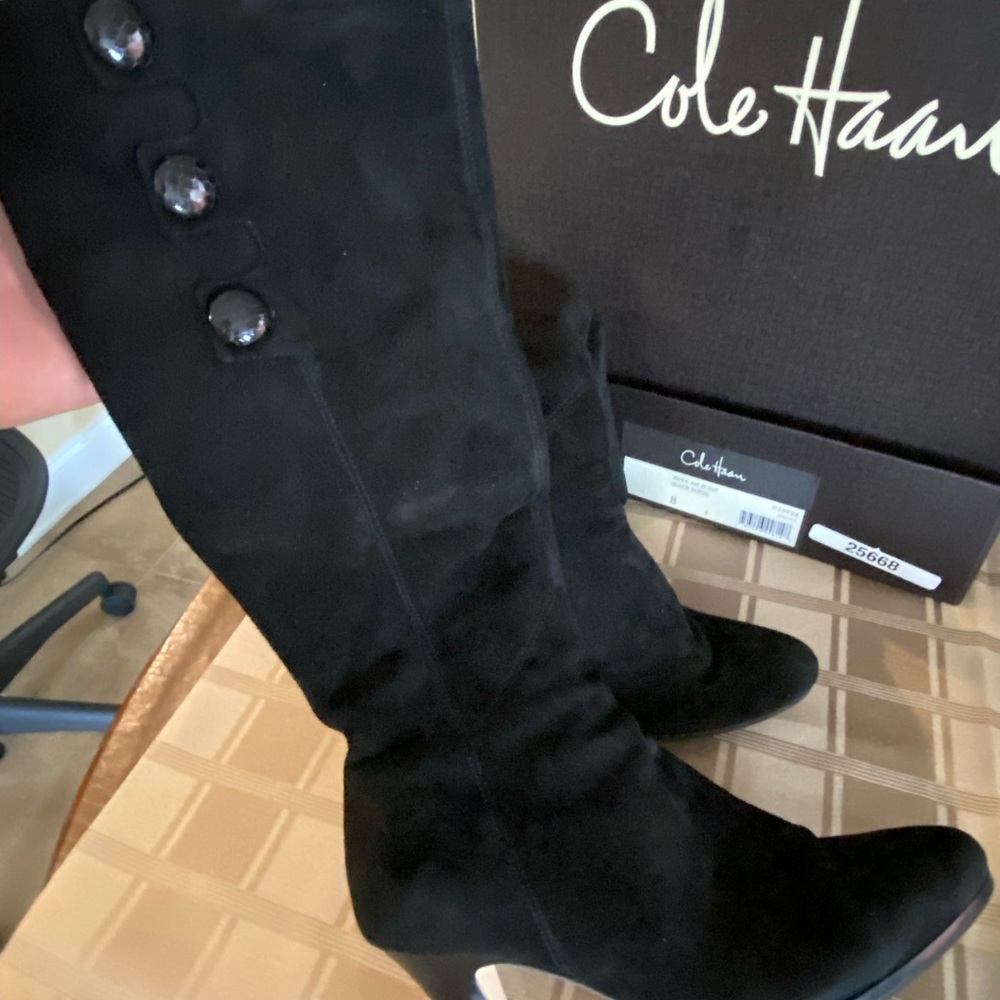 Cole Haan Black Suede Heeled Boots